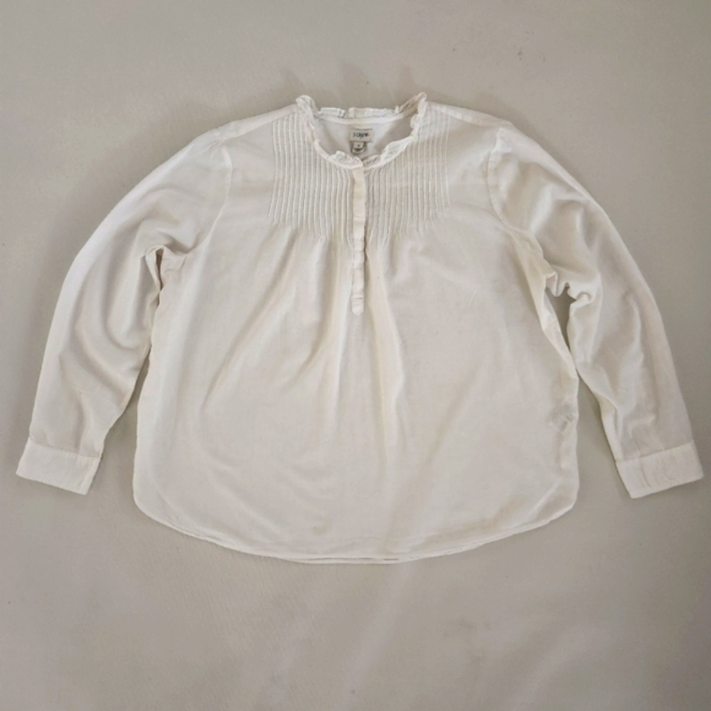 J. Crew White Long Sleeve Mandarin Collar Button Down Shirt